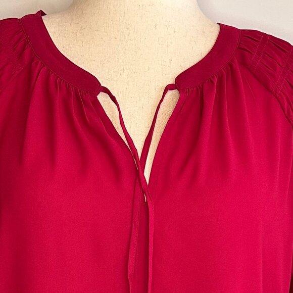 NWT LOFT Smocked Shoulder Tie Neck Women's Blouse 12/L Toasted Pink - Picture 4 of 7